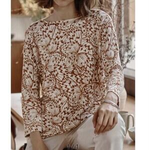 J. Jill Sweater Size Small Rust Orange Butterfly Print Lightweight Cotton Blend